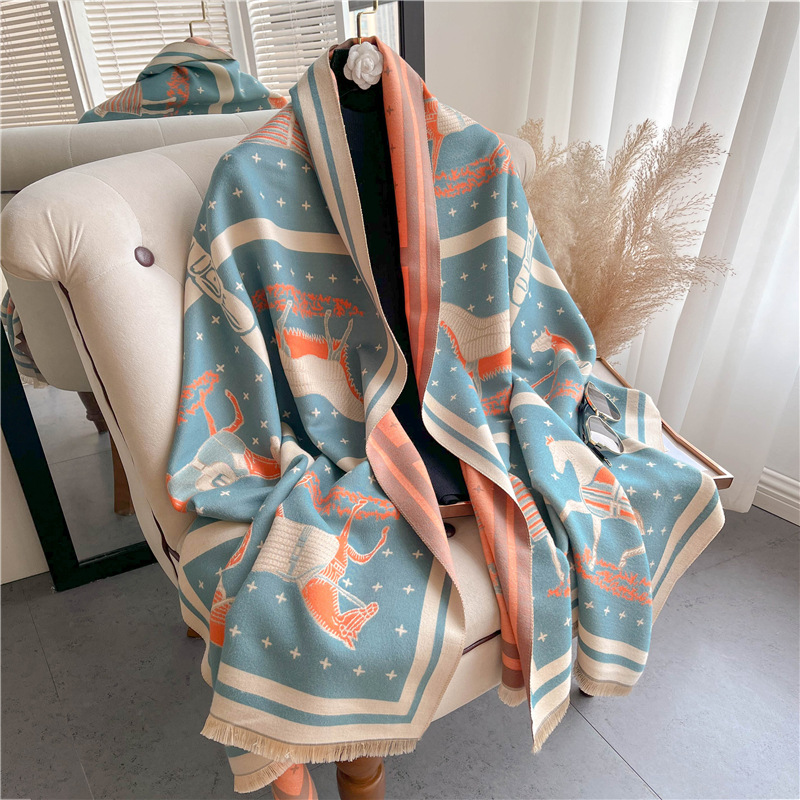 Woven Scarf Blanket - Luxe Paard Print Dikke Kasjmier Deken