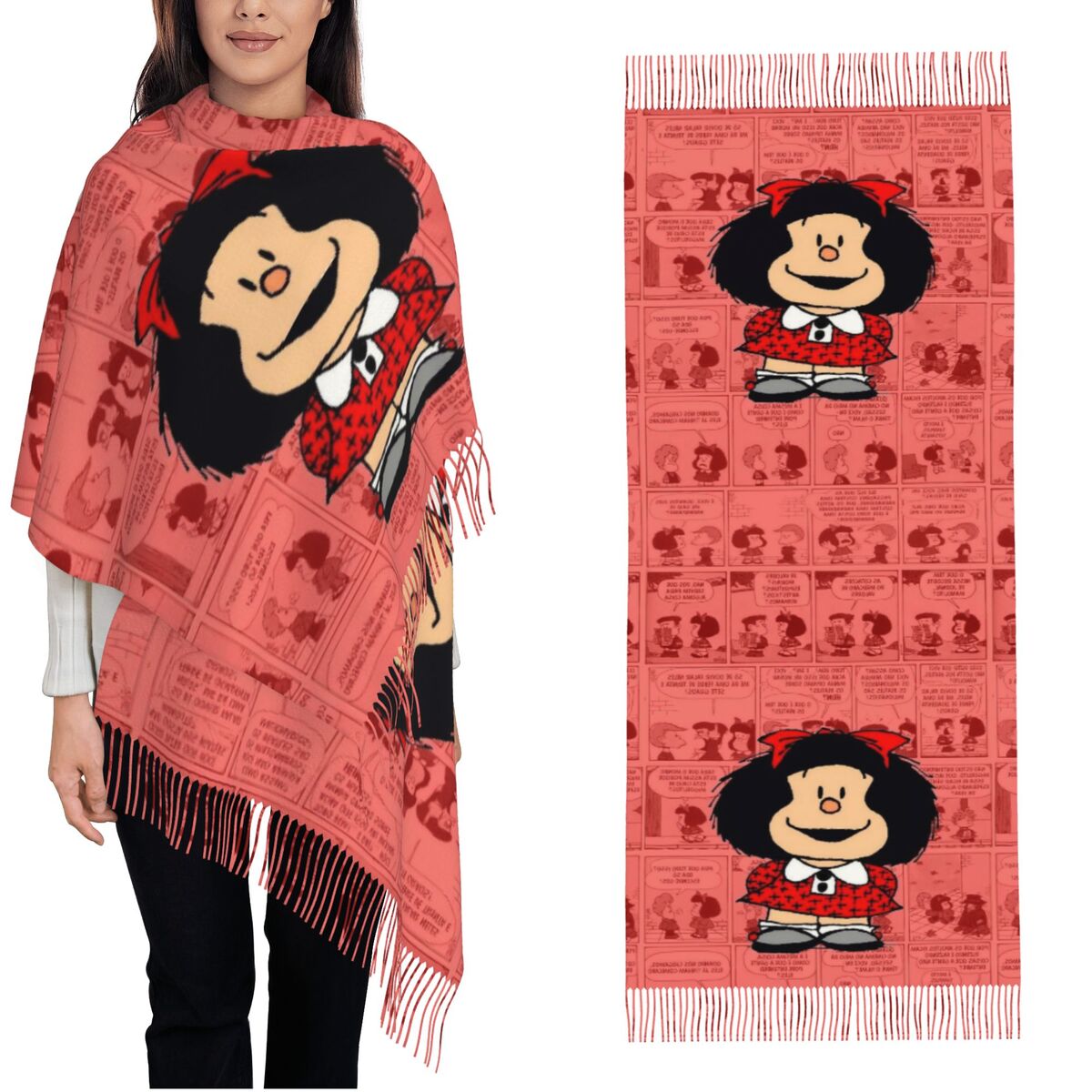 Pashmina Wrap Large - Dames Kwastje Sjaal Maaldas Cartoon Grote